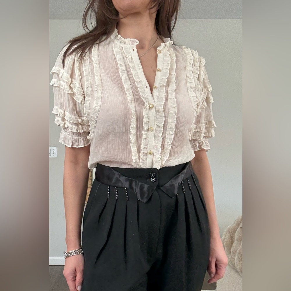 Rebecca Taylor Ivory Ruffle-Trim Button Blouse